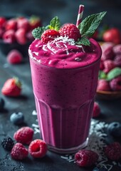 Coconut Berry Smoothie - Purple with coconut shavings and berries. 
