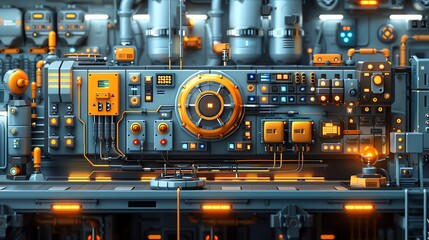 Innovation flat design front view technology theme cartoon drawing Monochromatic Color Schemel,