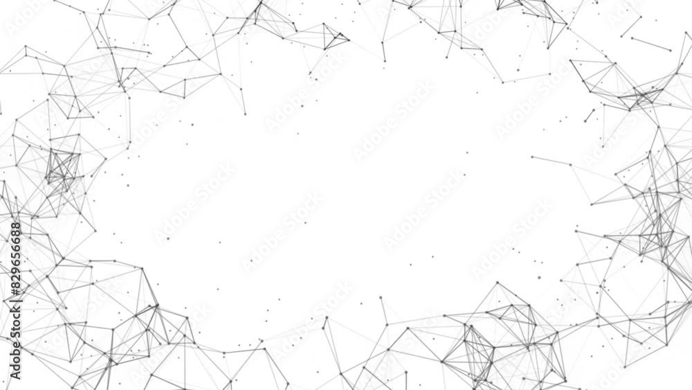 Poster monochrome animated background. wave movement of halftone lines. plexus stripes, dots. digital netwo