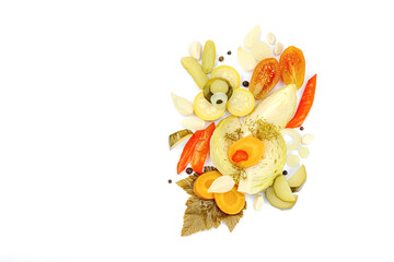 Assorted fermented vegetables. Probiotics, healthy food, vitamins. Vegan lifestyle, pickled dish