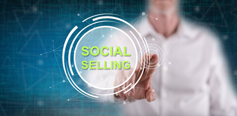 Man touching a social selling concept