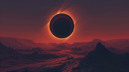 Solar eclipse illustration. Above the water