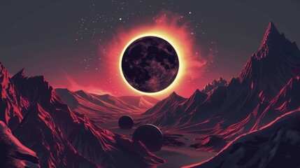 Solar eclipse illustration. Above the water