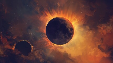 Solar eclipse illustration. Above the water