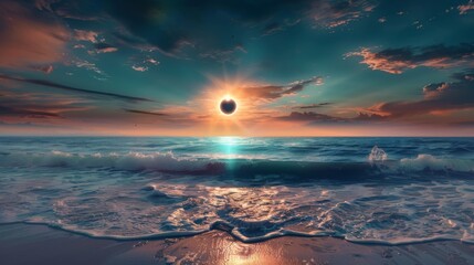 Solar eclipse illustration. Above the water
