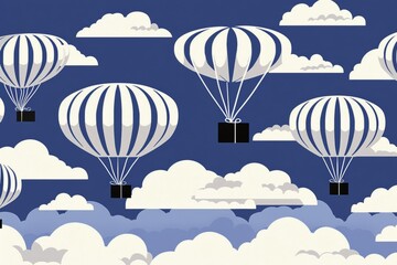 3D render of parachutes linked by data streams