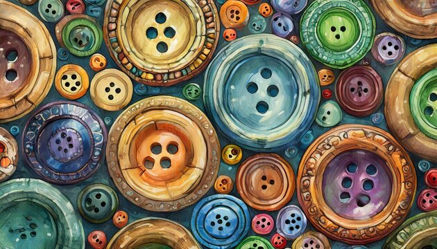 sewing buttons on a wooden background