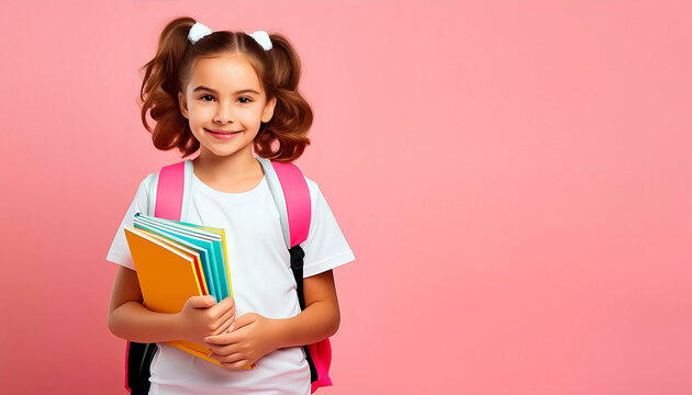 JOVEM ESTUDANTE SORRINDO SEGURANDO LIVROS E CADERNOS EM UM CONCEITO DE VOLTA &Agrave;S  AULAS E ENSINO FUNDAMENTAL E ESCOLA ELEMENTAR