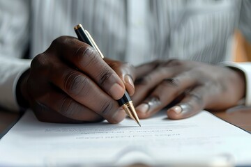 Person writing on paper with pen