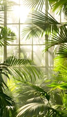 Fototapeta premium Sunlight shining through the glass window of the greenhouse