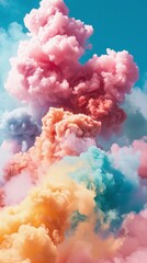 Fototapeta premium Dreamy, colorful clouds in a blue sky. Perfect for backgrounds, social media, and whimsical designs.