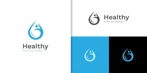 Vibrant Water Drop with Energetic People Abstract Logo Icon. Symbolizing Fitness, Health, and Vitality logo design idea