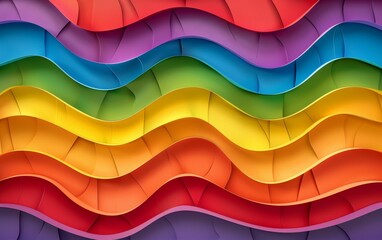 Fototapeta premium Colorful abstract wavy layers creating a vibrant rainbow pattern, perfect for backgrounds and artistic designs. pride month concept.