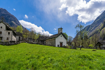 Sabbione Village view in Val Bavona of Switzerland