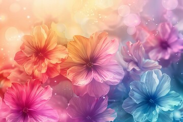 Brightly colored flowers stand in field with bright background