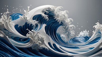 Naklejka premium background water nature ocean japan blue japanese wave sea pattern wallpaper, copy space, ai generative