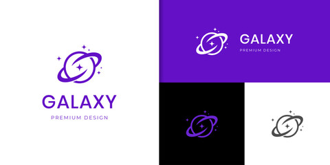 Celestial Galaxy Planet Logo Icon Symbol for Astronomy Enthusiasts. Cosmic Exploration Concept. © Agung