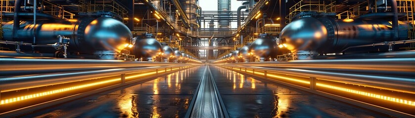 A long, narrow corridor in an industrial building