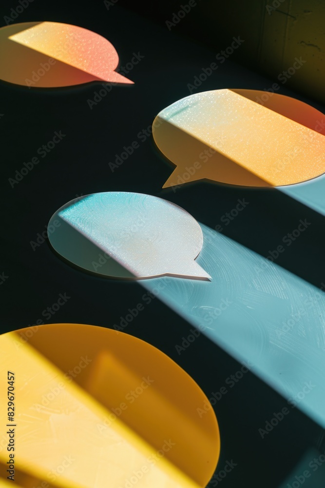 Poster Paper speech bubbles on a table, perfect for communication concepts