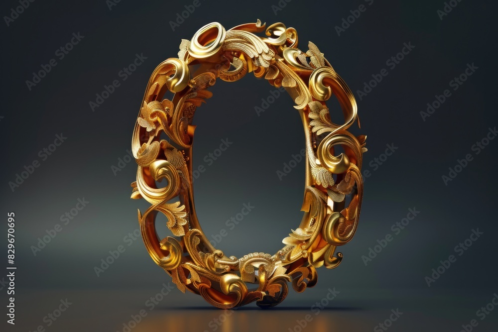 Poster A shiny golden letter O against a dark backdrop. Perfect for design projects or branding