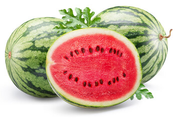 Seedless watermelon cross section isolated on white background. Clipping path.