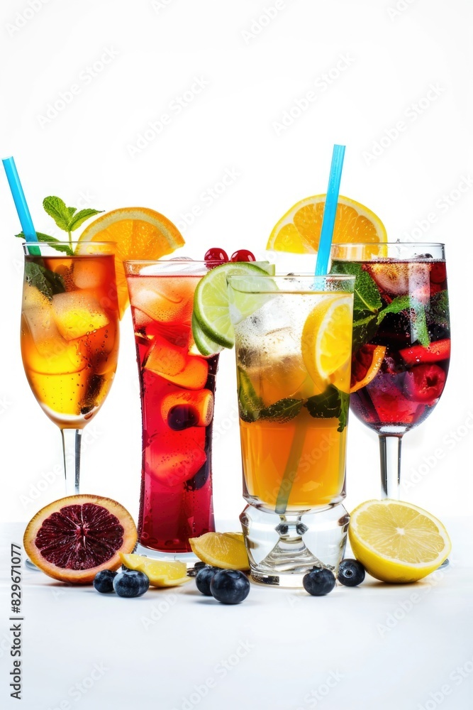 Poster different types of drinks in glasses, suitable for beverage concepts