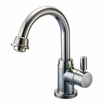 recommend clip art: steel faucet on white background. Mixer cold hot water. Modern faucet bathroom. Kitchen tap . Isolated white background. Side view.