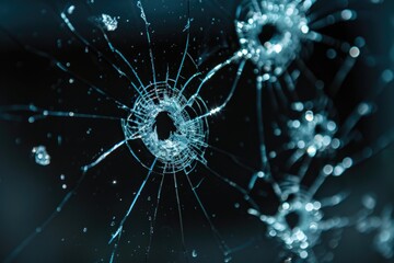 A broken glass window with a hole, suitable for architectural and construction concepts