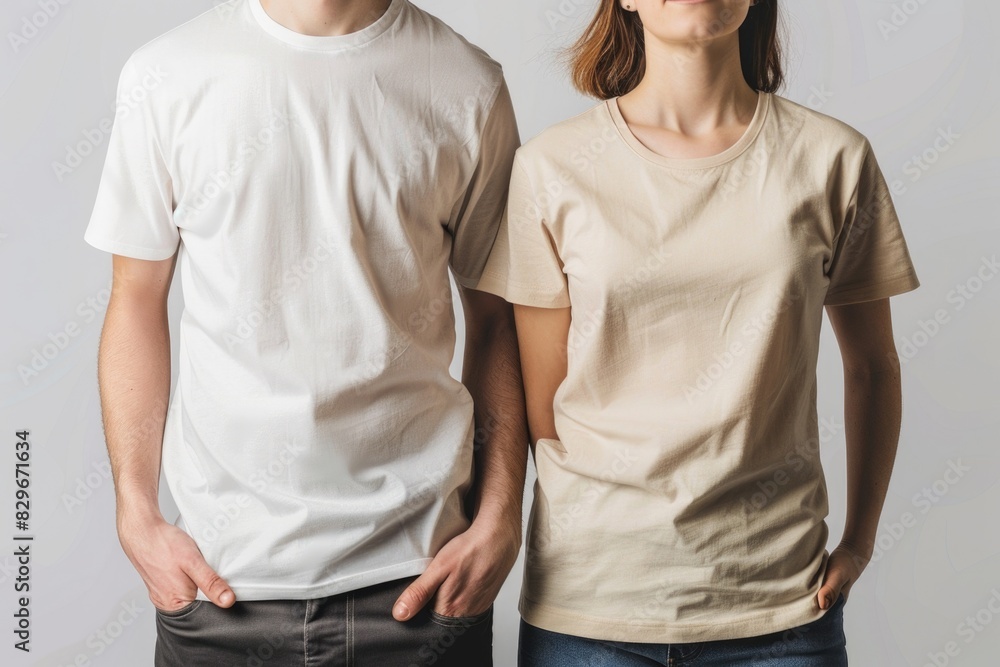 Poster a man and a woman standing next to each other. suitable for various concepts and ideas