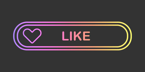 Colorful Button on Dark Background, Social Media Call-To-Action Sticker. Gradient element in line style with the inscription like, blogging, web. Heart icon.