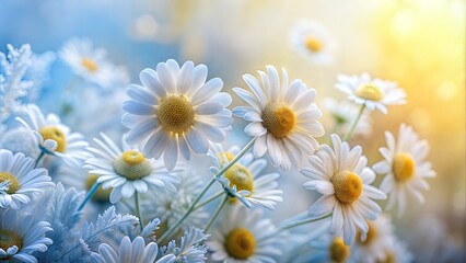 Obraz premium Frosty Daisies Blur: A cool, pale yellow and white blurred background that mimics the look of frosty daisies, perfect for gentle winter designs. 