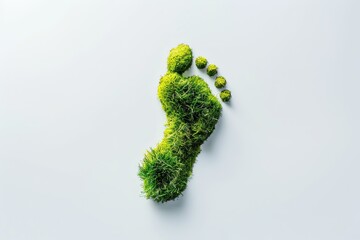 Empreinte de pied en mousse verte sur fond blanc