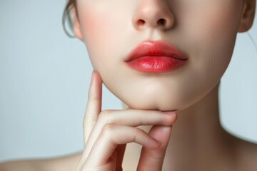 Close up of a woman with red lipstick. Perfect for beauty and fashion concepts