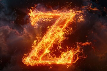 Fiery letter Z on dark backdrop, ideal for graphic design projects