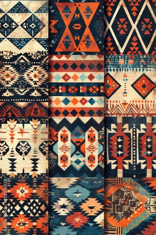 Poster a set of four different colored navajo rugs. perfect for interior design projects