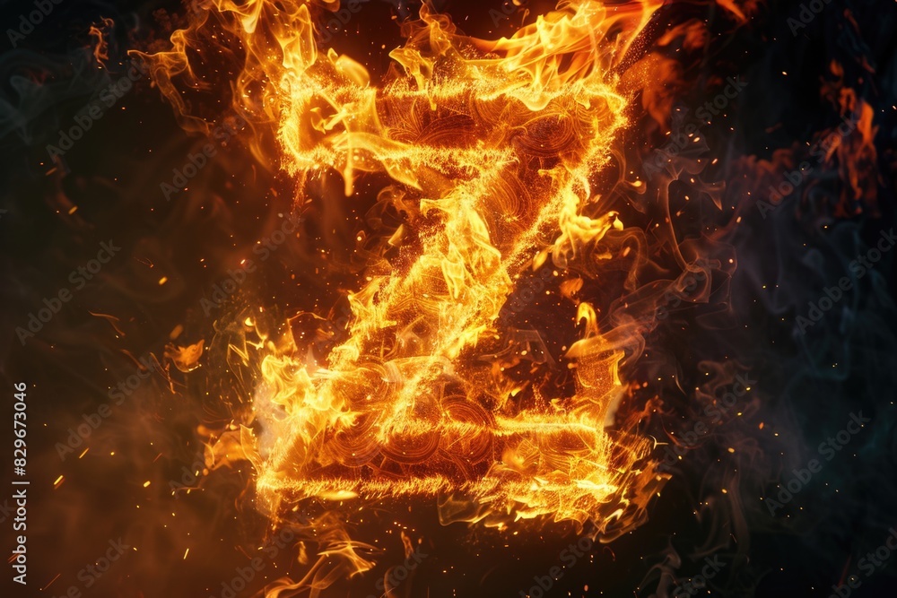 Poster a fiery letter z on a dark backdrop. suitable for design projects