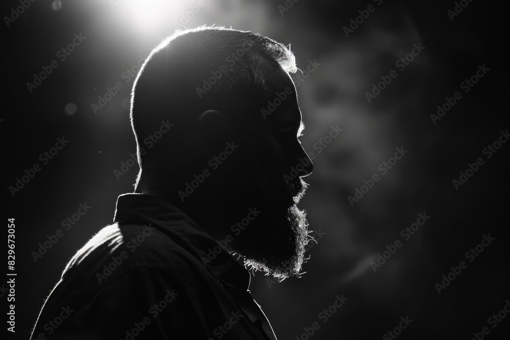 Poster black and white photo of a man with a beard. suitable for various projects