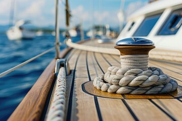 Close up of a rope on a boat, suitable for nautical themes © Fotograf