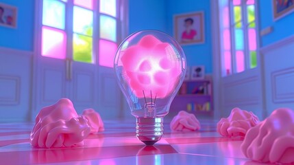 Light bulb made from crumpled paper, floating in a minimal 3D render on a gentle pastel backdrop to emphasize innovative ideas
