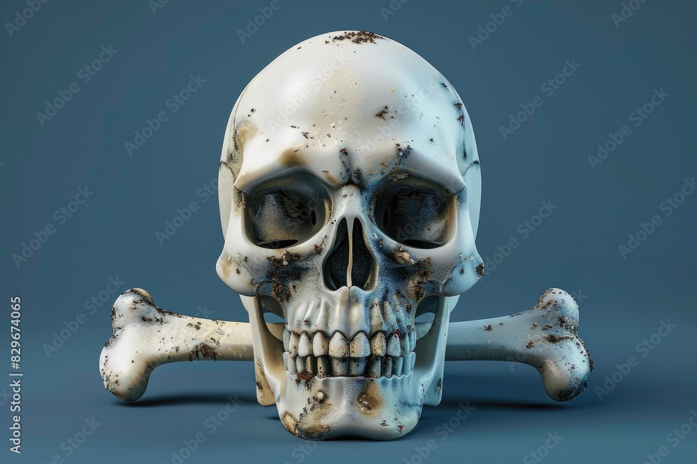 Poster a detailed close up of a skull and crossbones symbol. suitable for various designs and projects