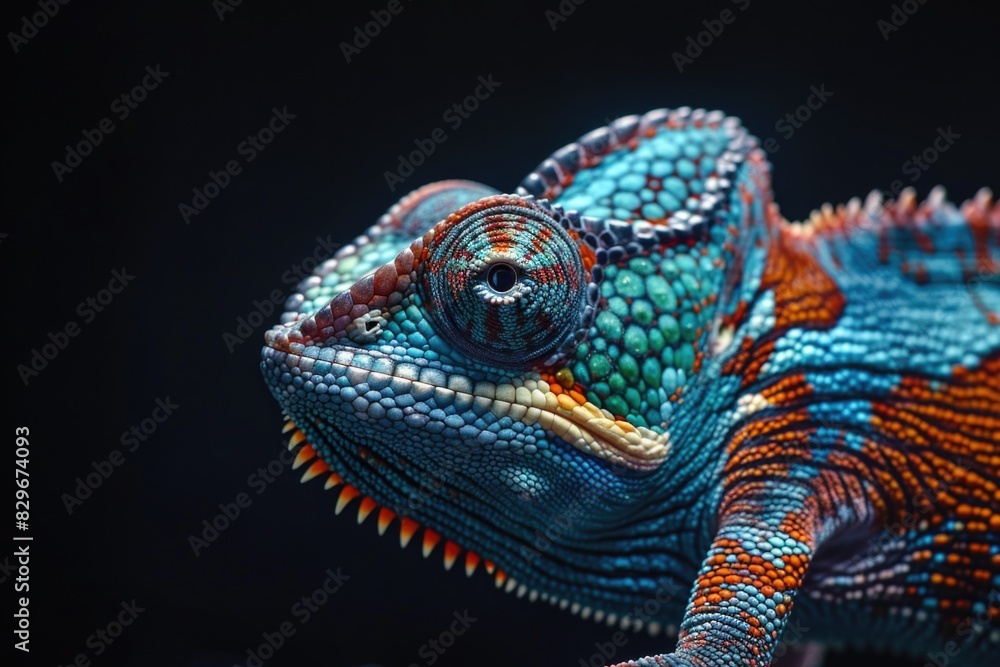 Aufkleber a detailed view of a chameleon on a dark backdrop. suitable for nature and wildlife concepts