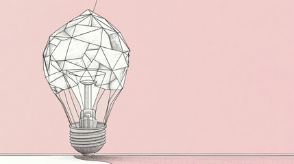 Illustrate a 3D model of a light bulb crafted from crumpled paper, designed in flat minimal style with a soft, pastelcolored background, ideal for innovative project illustrations