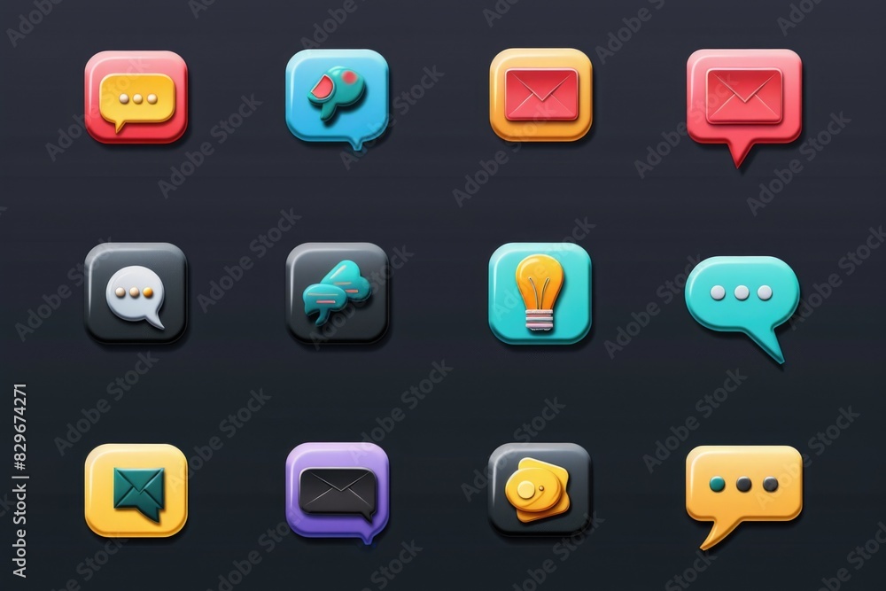 Poster various colored icons on a dark black background. suitable for digital design projects