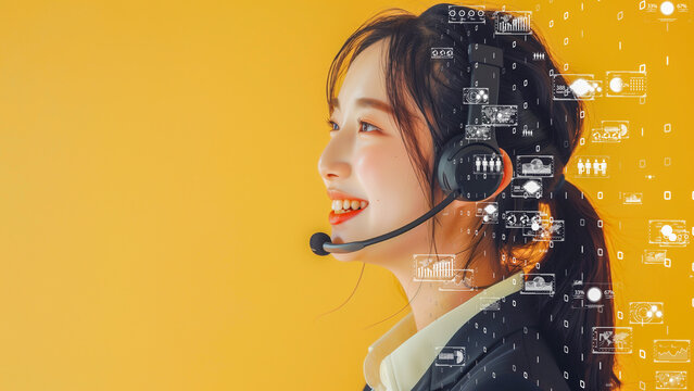 Professional female call center team, call center digital transformation concept.