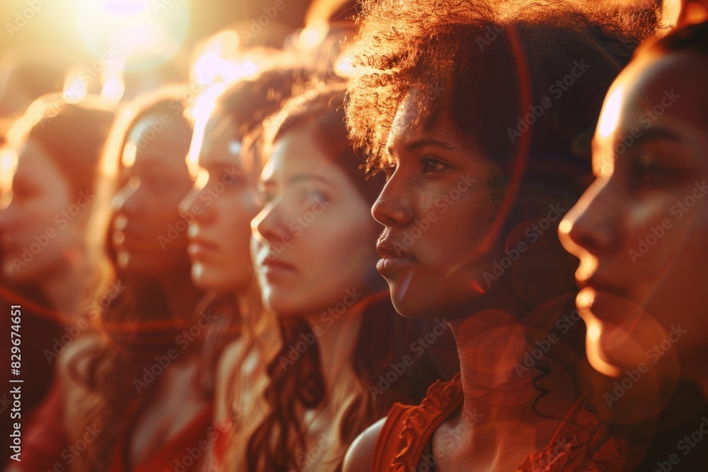 Aufkleber a group of women standing next to each other. suitable for diverse and unity concepts