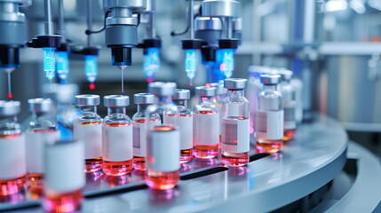 Medicine bottle in laboratory : Industry. AI Generative.