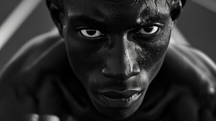 Close up of a man with black paint on his face. Suitable for Halloween or theater themes