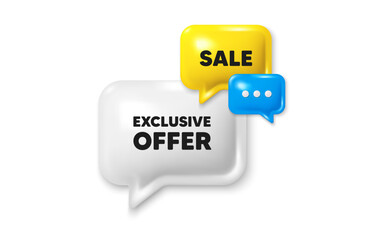 Discount speech bubble offer 3d icon. Exclusive offer tag. Sale price sign. Advertising discounts symbol. Exclusive offer discount offer. Speech bubble sale banner. Discount balloon. Vector