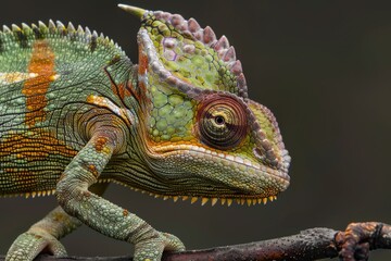 Obraz premium Close up of a chameleon on a branch. Perfect for nature and wildlife concepts