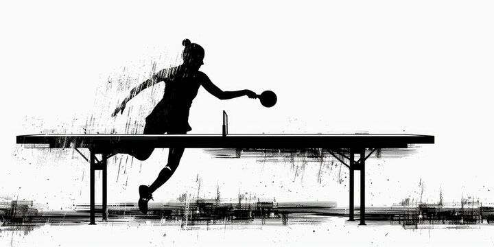 Silhouette of a woman playing ping pong. Great for sports and recreation concepts